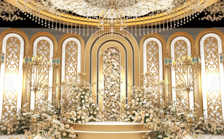 洪雅香槟色调婚礼堂效果展示